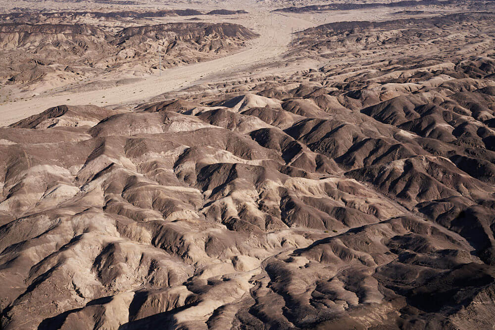 The picture shows the moonscape near Swakopmund as an aerial view