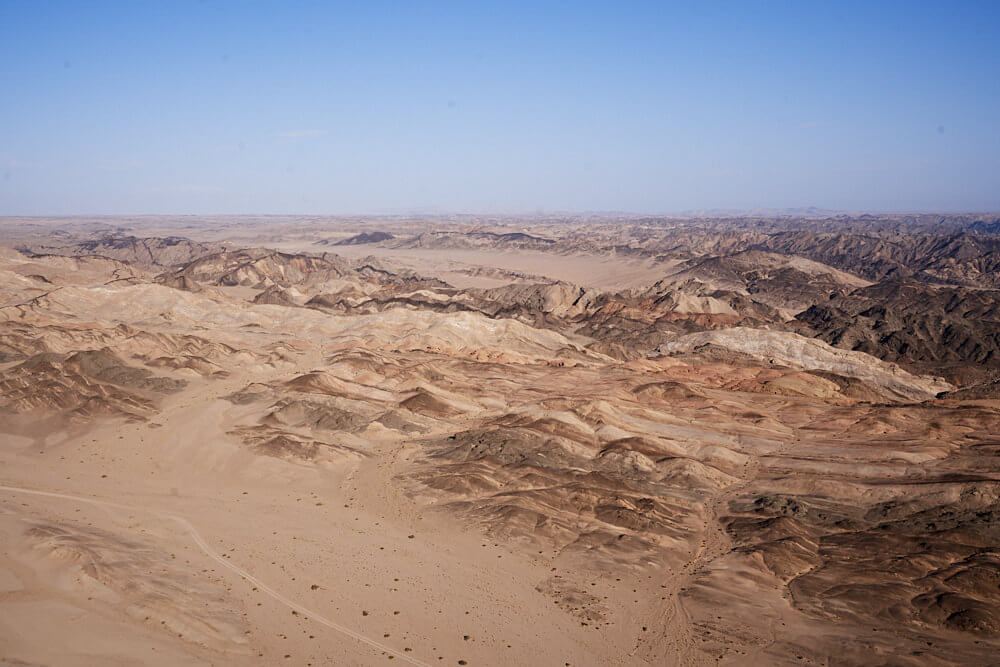 The picture shows the moonscape near Swakopmund as an aerial view