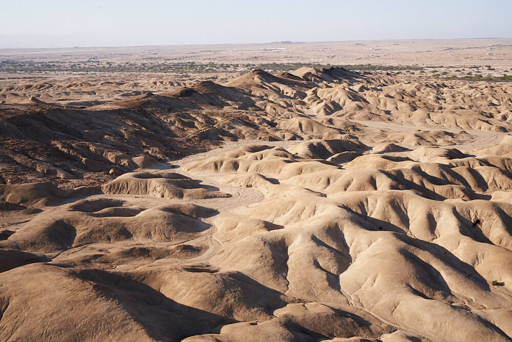 The picture shows the moonscape near Swakopmund as an aerial view