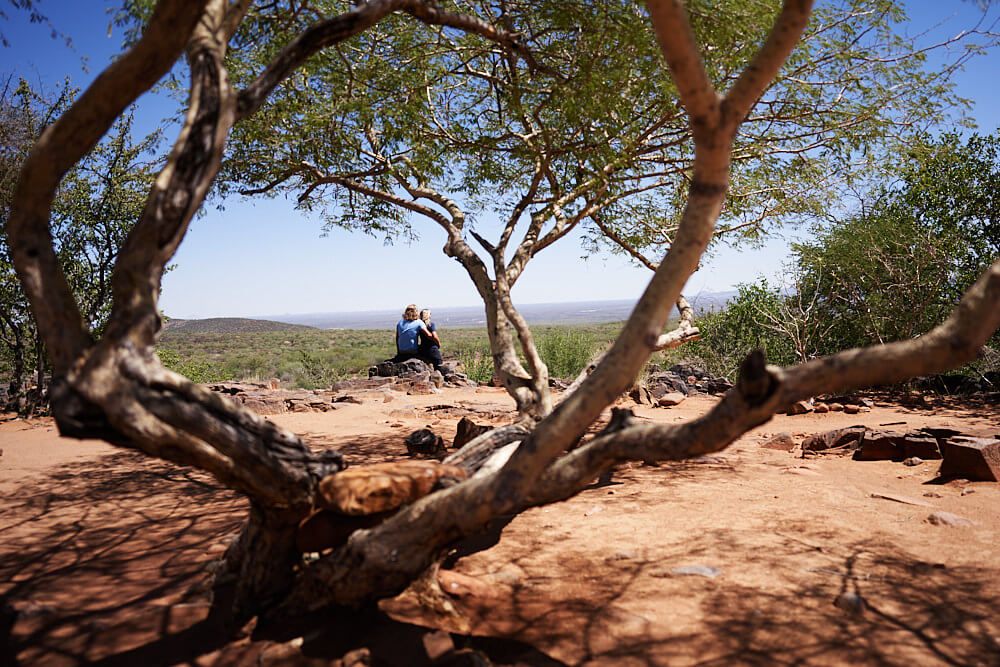 This picture shows us sitting on our campsite at Erongo Plateau Camp and looking into the distance.
